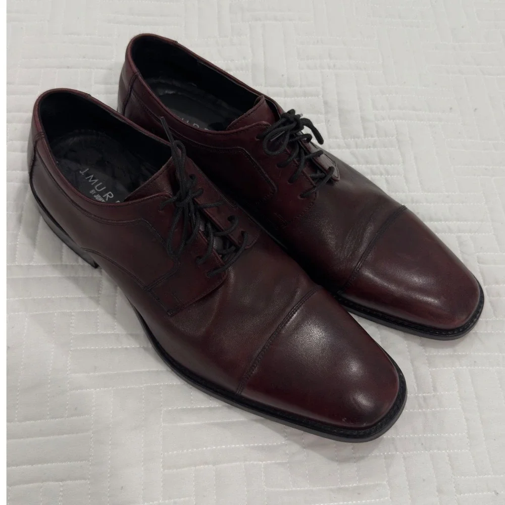 J. Murphy Johnston & Murphy Mens Burgundy Leather Cap Toe Oxford Shoes 14M